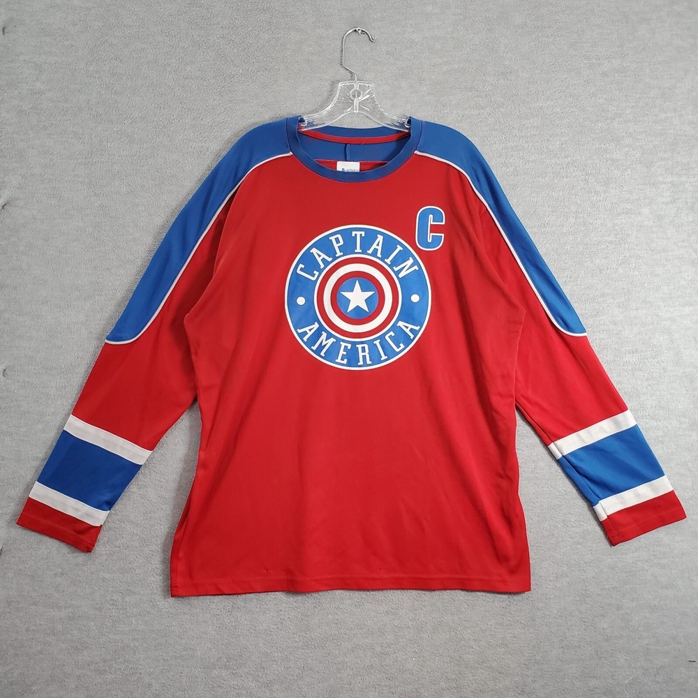 Marvel Men Shirt Large Red Hockey Jersey Captain America Logo Graphic Tee